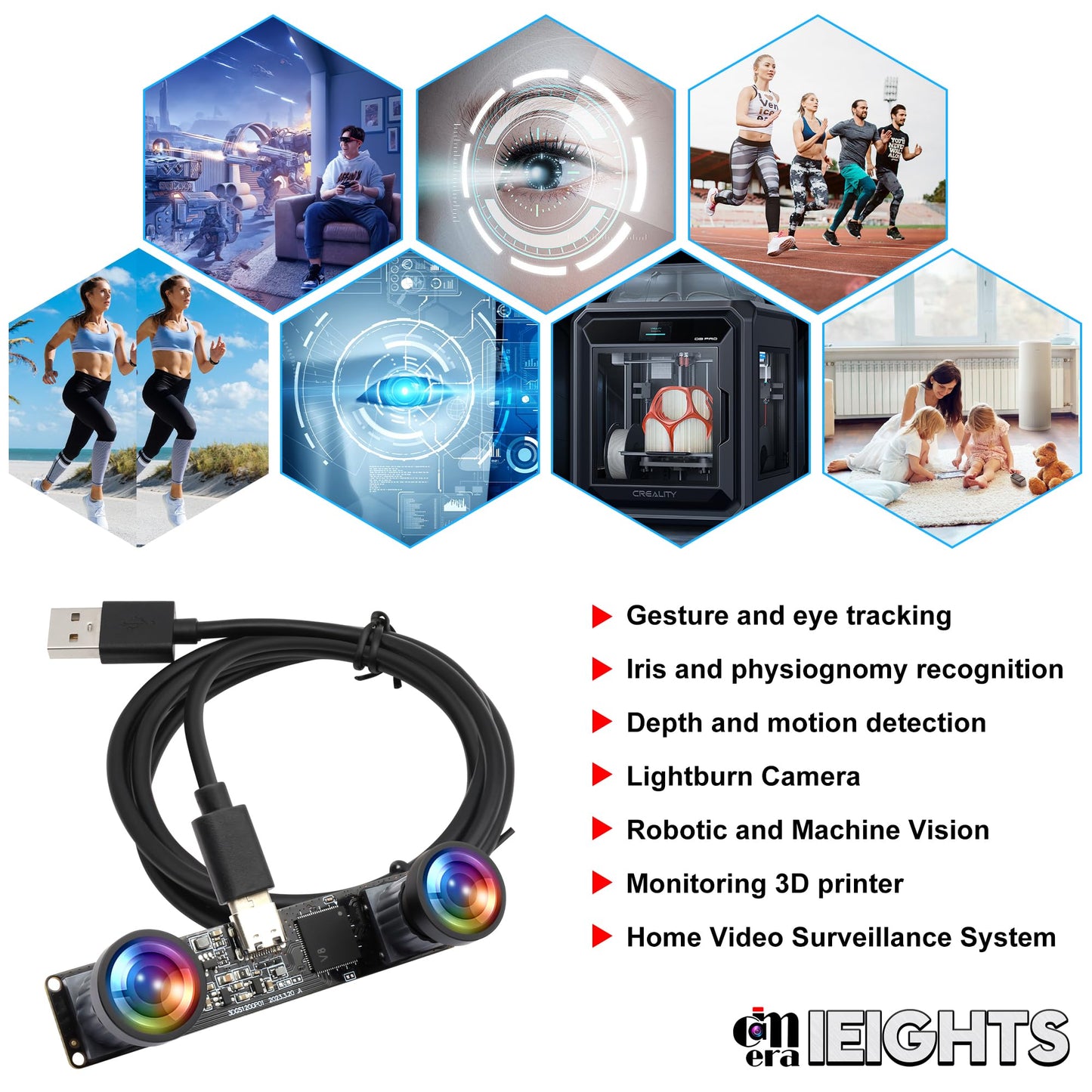 120fps Global Shutter USB Camera Module - Dual Lens 3D Stereo Synchronization Webcam for Computer - High Speed 1200P 60fps Binocular PC M12 UVC USB2.0 VR Wide Angle 100 Industrial