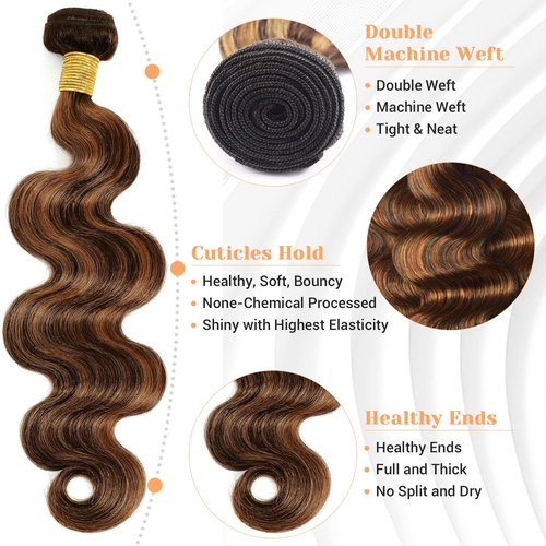 Ombre Human Hair Bundles P1/30 Body Wave Bundles Human Hair Highlight 3 Bundles 10 12 14 Inches 100% Unprocessed Brazilian Virgin Weave Human Hair Extensions