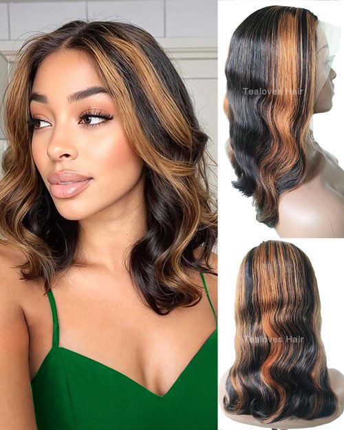 Tealoves 13x4 Body Wave Lace Front Wigs Human Hair Highlight 180 Density 1B/30 Ombre Bob Wig Human Hair Pre Plucked Glueless Balayage Lace Frontal Wigs for Women 12inch