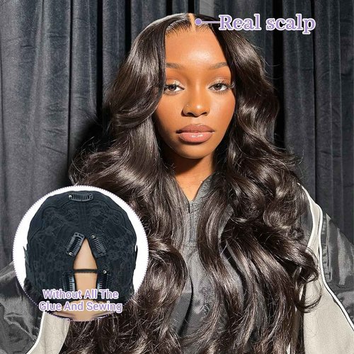 DSEKCAIN Body Wave V Part Wig Human Hair Glueless Clip In 100% Real Human Hair V-part Wigs No Glue No Sew In Upgrade U Part Wig For Beginners Friendly 200% Density 16 Inch