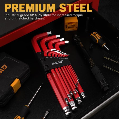 ELEAD Jumbo Hex Key Allen Wrench Set | 13-Piece SAE 5/64"-3/4" | Long Ball End Durable S2 | Automotive | Mechanic | Furniture | Professional Grade Tools