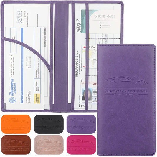 LumiMokki Premium Car Registration & Insurance Card Holder with Magnetic Shut, Vehicle Glove Box Car Organizer - For Documents, Cards, License (Purple)