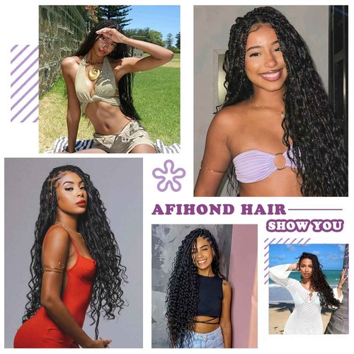 Afihond Human Braiding Hair For Boho Braids Deep Water Wave Human Bulk Hair for Braiding 12A Brazilian Virgin Human Hair Extensions for Boho Braids 3 Bundles/Pack 110g 99J Red Burgundy 24inch