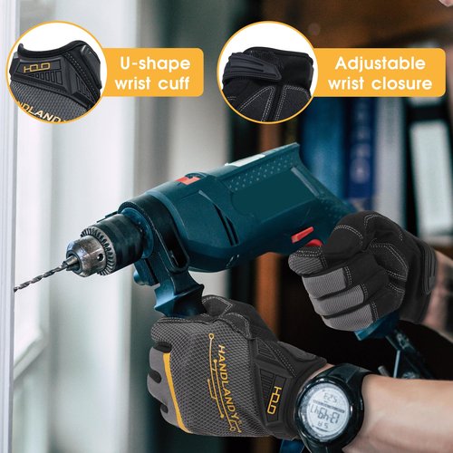 HANDLANDY Mens Work Gloves Wear Resistant, Breathable & Flexible Mechanic Working Gloves, Touchscreen Warehouse Outdoor Yard Glove, Truck Driver Gifts