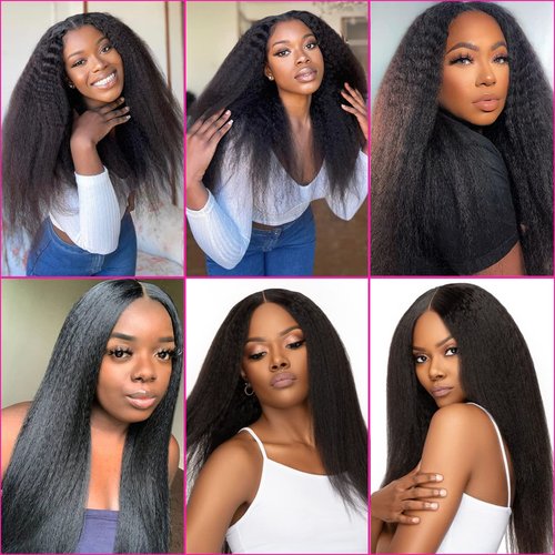 Kinky Straight Bundles 16 18 20 Brazilian Kinky Straight Human Hair Bundles Unprocessed Virgin Hair 3 Bundles 100g/Bundles Double Weft Yaki Straight Human Hair Weave Extensions Natural Color