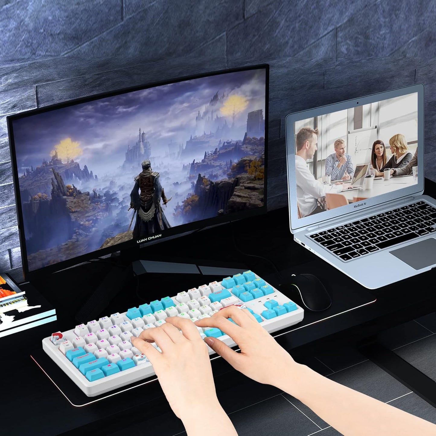 60 Percent Gaming Keyboard Mechanical with Linear Red Switch, 65% Wired Ultra-Compact Mini Keyboard Rainbow with PBT Keycaps for Ps4/Ps5/Xbox(68 MonsterB)