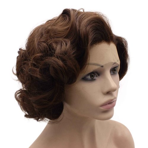 MX angel Heat Resistant Synthetic Lace Front Natural Short Curly Wig Brown