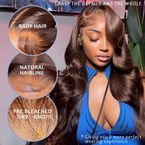 Eubeauty Chocolate Brown Lace Front wig 13×6 Body Wave Lace Front Wigs Human Hair 200 Density HD Lace Brown Human Hair wig Pre Plucked Pre Bleached Knots (Brown, 20 inch)