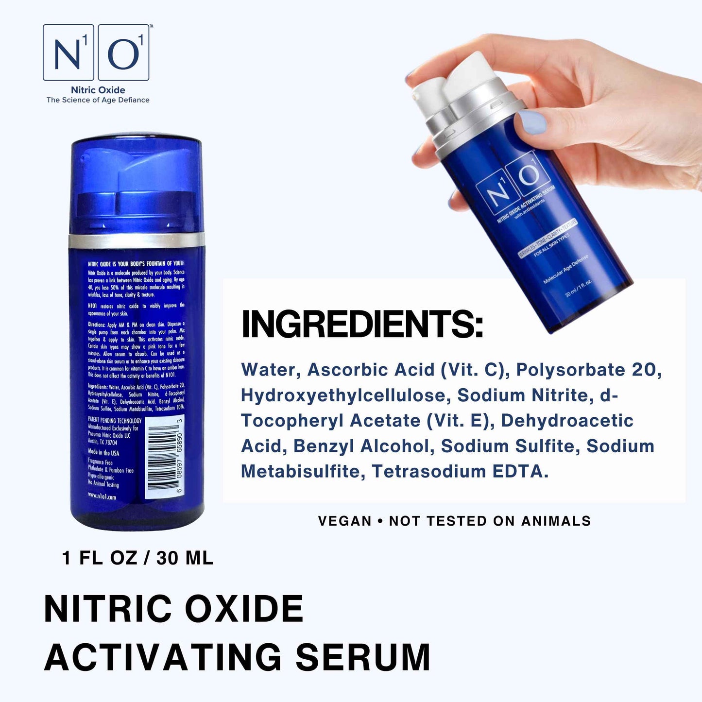 Nitric Oxide Activating Serum with Antioxidants | Hydrating Serum For Face | Decreases Wrinkles | Pore Minimizer | Improves Skin Texture | Helps Dark Spots | 1 Fl Oz, 30ml