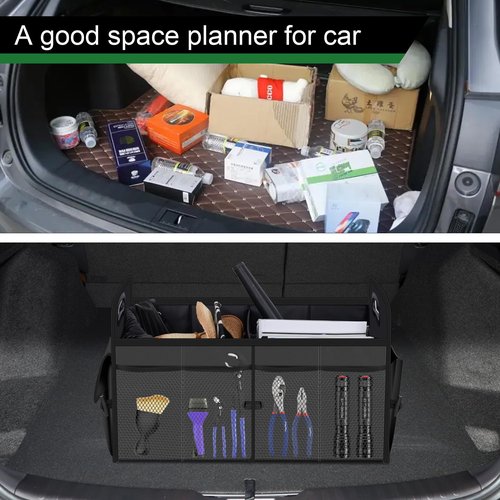 Femuar Car Trunk Organizer with 72L Large Capacity Waterproof Collapsible and 11 Pockets, Trunk Organizer for Car SUV/Jeep/Sedan, Large Size, Grey