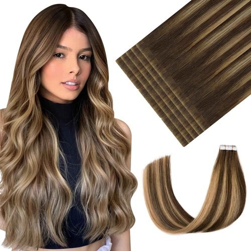 Youngsmile Injection Tape in Hair Extensions Human Hair #4/27/4 Chocolate Brown to Caramel Blonde 20pcs 35g 16 Inch Balayage Injected Tape in Hair Extensions Straight Remy Human Hair (#4/27/4,16'')