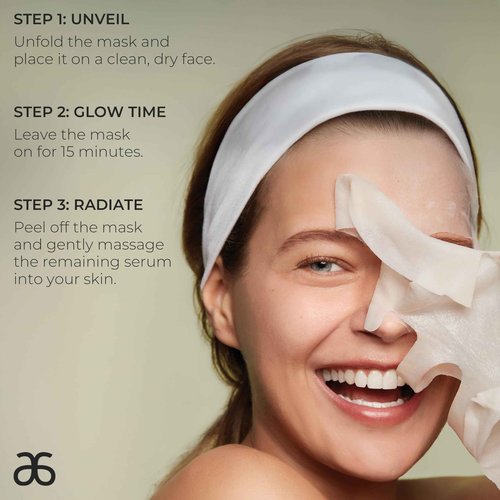 Arbonne Radiance Face Sheet Mask - Sheet Face Mask with Niacinamide for Dry and Dull Skin, Enhance Brightness, Tone, Smooth and Hydrate Skin - 5 Pack