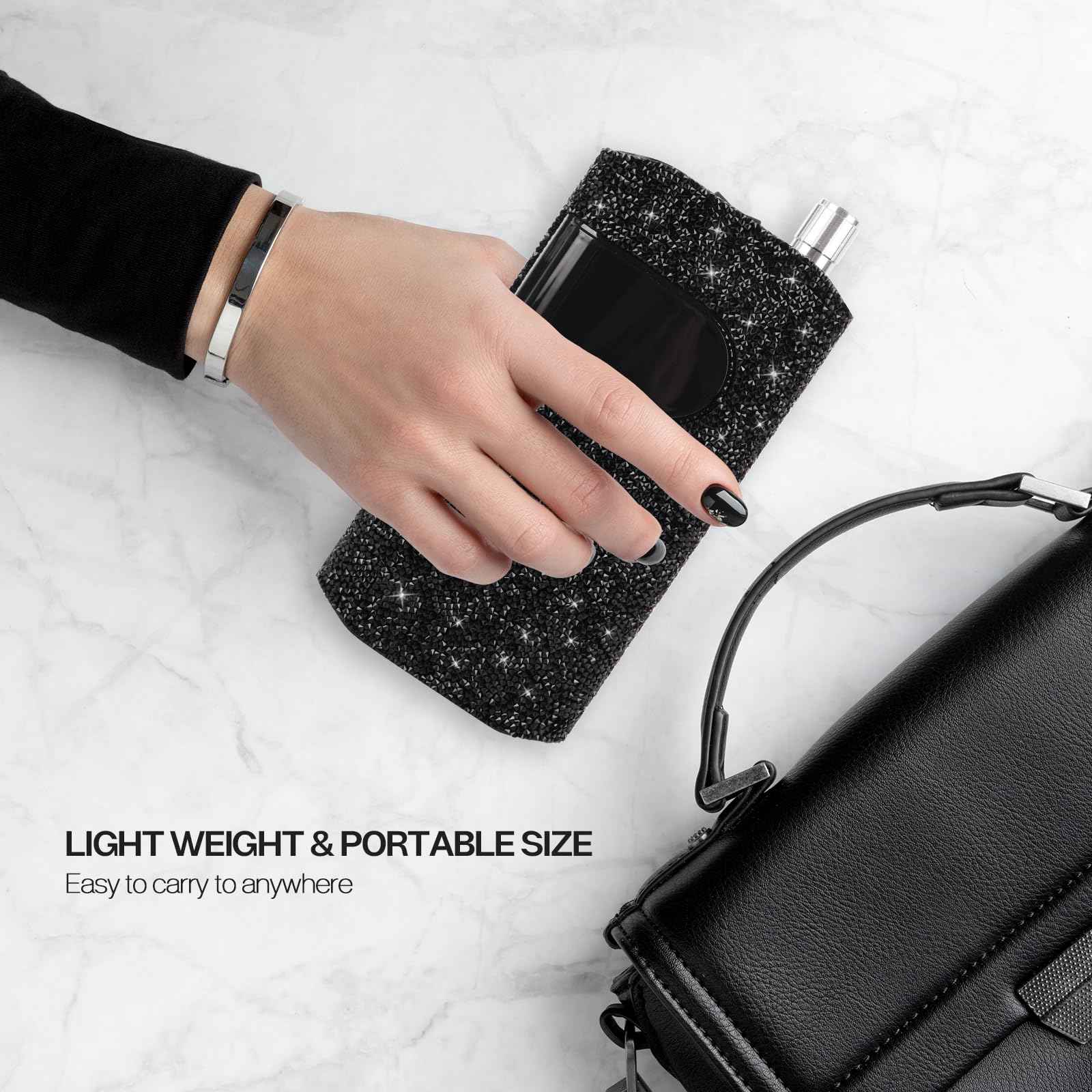 Lavinda Professional Electric Nail Drill Kit, 35000RPM Cordless Portable Machine for Acrylic Gel Nails, Rechargeable E File With Black Rhinestones, Manicure Tools (Black)