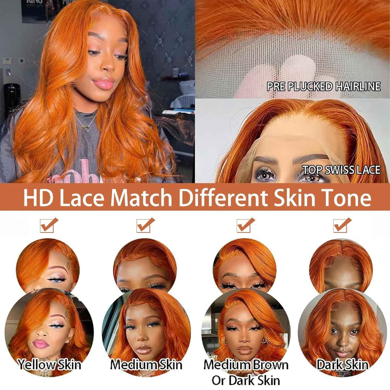 Ginger Wig Human Hair 13x6 Ginger Lace Front Wigs Human Hair 28inch Body Wave HD Lace Frontal Pre Plucked Colored Orange Wig for Women Glueless Wigs 200 Density