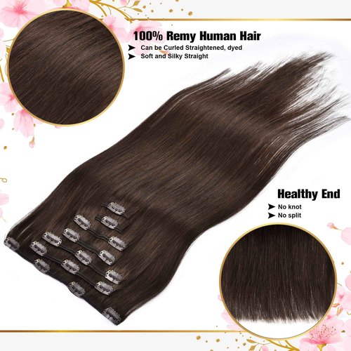 Senmy Hair Extension Clip In Human Hair 120g 7Pcs Remy Dark Brown Human Hair Clip in Hair Extensions 20 Inch Clips in Human Hair Extensions For Women
