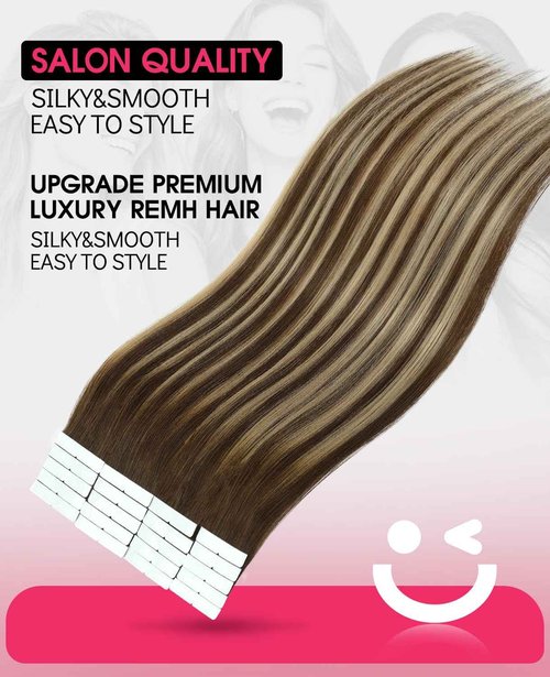 Youngsmile Injection Tape in Hair Extensions Human Hair #4/27/4 Chocolate Brown to Caramel Blonde 20pcs 35g 16 Inch Balayage Injected Tape in Hair Extensions Straight Remy Human Hair (#4/27/4,16'')