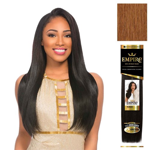 Sensationnel Empire yaki human hair - Tangle Free Weaving for Quick Weave and Sew in Styles for Faux Highlights and Fauxmiddlepart Leave Out - 1 Pack (18 inch, 30 LIGHTAUBURN)