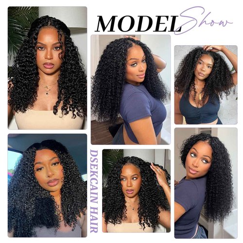 DSEKCAIN Kinky Curly V Part Wig Human Hair Glueless Clip In 100% Real Human Hair Curly V part Wigs No Glue No Sew In Upgrade U Part Wig For Beginners Friendly 200 Density 18 Inch
