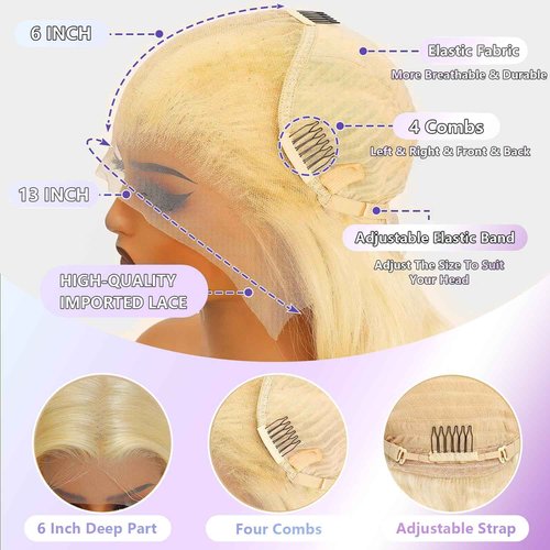 FASLEI 613 13x6 Lace Front Wig Human Hair 24 Inch Body Wave Lace Front Wigs Human Hair Pre Plucked 200 Density HD Lace Frontal Human Hair Wigs 613 Blonde Wig Human Hair With Baby Hair