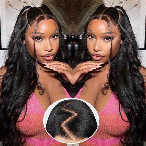 Kapelli Hair Glueless HD Lace Front Wigs Human Hair Pre Plucked Bleached Knots with Baby Hair 200% Density 9x6 Body Wave Lace Closure Wigs for Black Women Natural Black Color 24 Inch