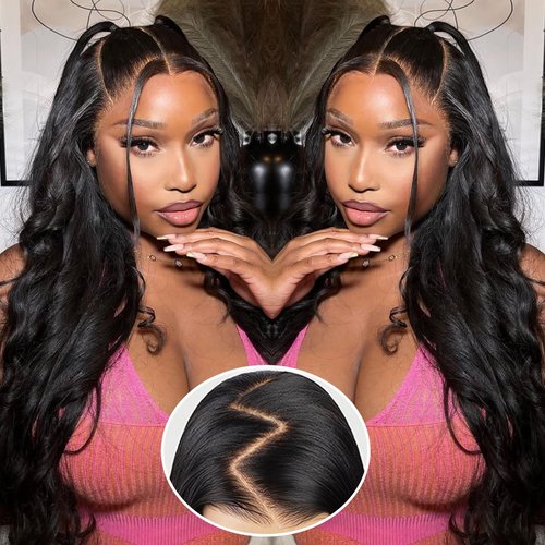 9x6 Glueless Wigs Human Hair Pre Plucked Pre Cut Body Wave Lace Front Wigs 200% Density Human Hair Wear and Go Glueless Pre Bleached Knots Wig 18 Inch