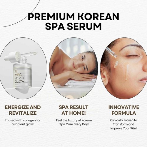La Noubelle MPC Velvet Glow Serum, All-Day Hydration, Wrinkle Reduction & Revitalizing Skin with Hydrolyzed Collagen, Soybean Peptide and Centella Asiatica Extract, Premium Korean Serum, 1.69 fl oz