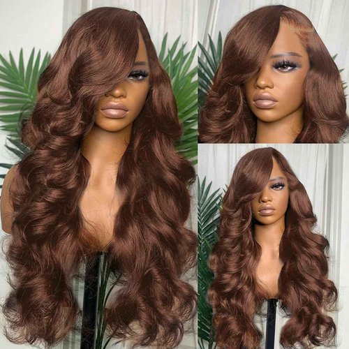 SFTNMEH 30 Inch Chocolate Brown Lace Front Wig 200 Density 13x6 HD Body Wave Human Hair Wig for Women with Baby Hair