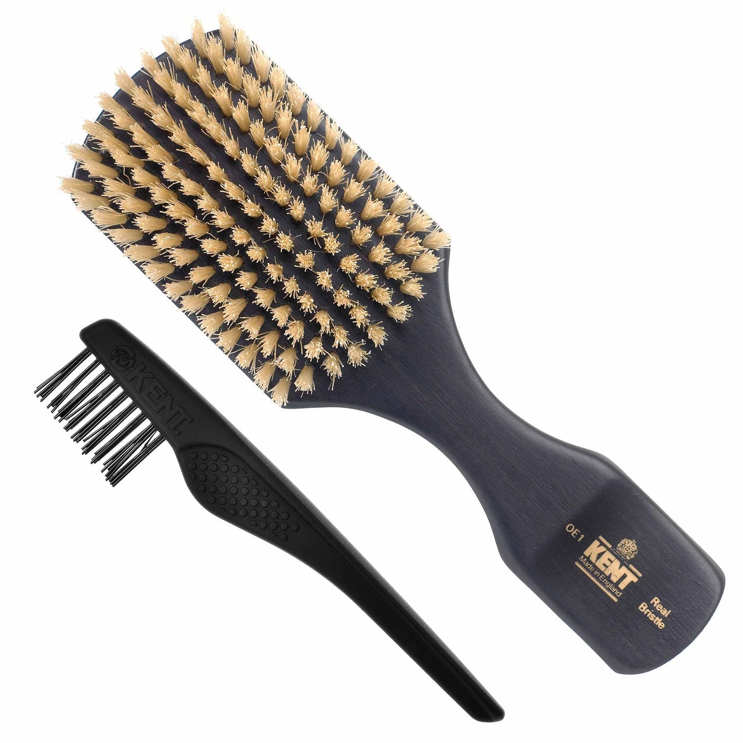 Kent OE1 Boar Bristle Club Brush, Travel Size Natural Boar Bristle Hair Brush for Men Wave Brush for Hair and Beard, Ebony Wood Finest Mens Kent Brush