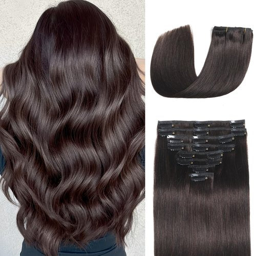 Clip in Hair Extensions Real Human Hair Clip in Extensions for Women Seamless Invisible Dark Brown Natural Remy 100% Human Clips ins Extension 8pcs Double Weft 20 inch 3.7oz/105g