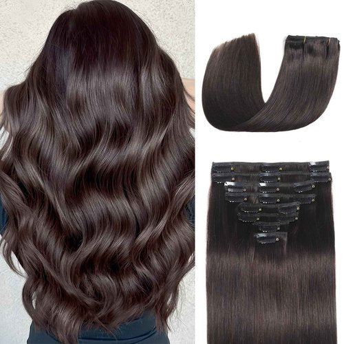 Clip in Hair Extensions Real Human Hair Clip in Extensions for Women Seamless Invisible Dark Brown Natural Remy 100% Human Clips ins Extension 8pcs Double Weft 24 inch 4.2oz/120g