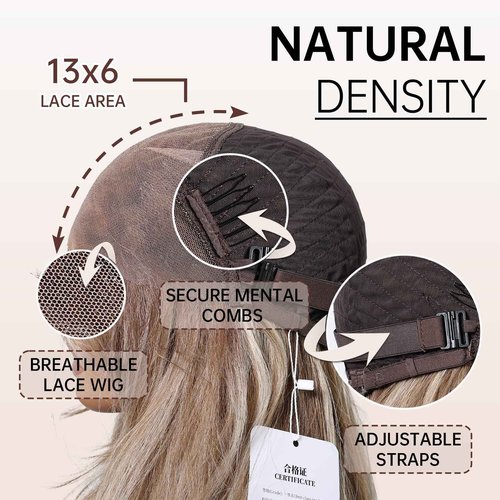 Allbell 13x6 HD Lace Wigs Honey Blonde Synthetic Lace Front Wig Preplucked Hairline with Baby Hair 28inch Long Body Wave Lace Wigs for Women(Brown with Blonde Highlights)