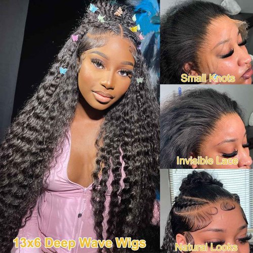 14 Inch Deep Wave Lace Front Wigs Human Hair 13x6 Deep Wave HD Transparent Lace Frontal Wigs for Women 13x6 Lace Front Wigs Virgin Remy Human Hair Wig for Women Deep Wave 13x6 Frontal Wig