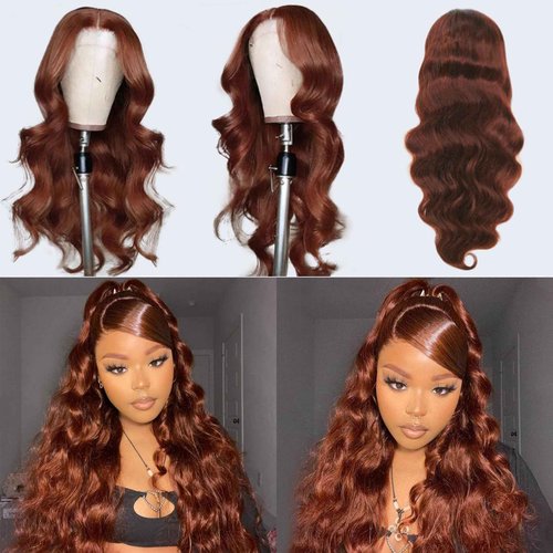 KINSTAR 13x6 Reddish Brown Lace Front Wigs Human Hair HD Lace Front Wigs Human Hair 180 Density Body Wave Frontal Wigs Colored Glueless Wigs 14Inch