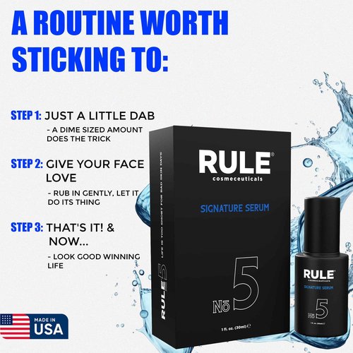 RULE No.5 Vitamin C Face Serum for Men with Hyaluronic Acid, Caviar & Niacinamide, Signature Anti-Aging Antioxidant Serum for Face Fine Lines, Wrinkles, Dark Spots, Brightening Skin, 30 mL