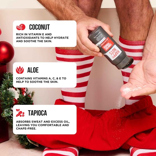 HAPPY NUTS Comfort Powder Deodorant For Men: Anti-Chafing Sweat Defense, Odor Control, Aluminum-Free, Perfect Stocking Stuffer Gift for Men's Private Parts 4 oz (3 Pack), Original Scent