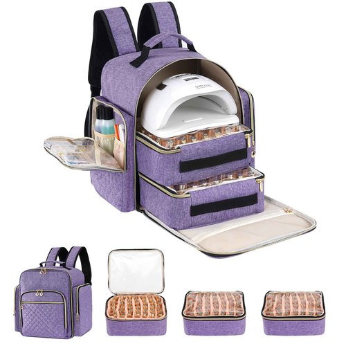 Hautton Nail Polish Organizer Holds 126 Bottles, Extra Large Storage Bag with 3 Removable Drawers, Professional Nail Supplies Travel Carrying Case for Nail Tech Manicurist -Purple