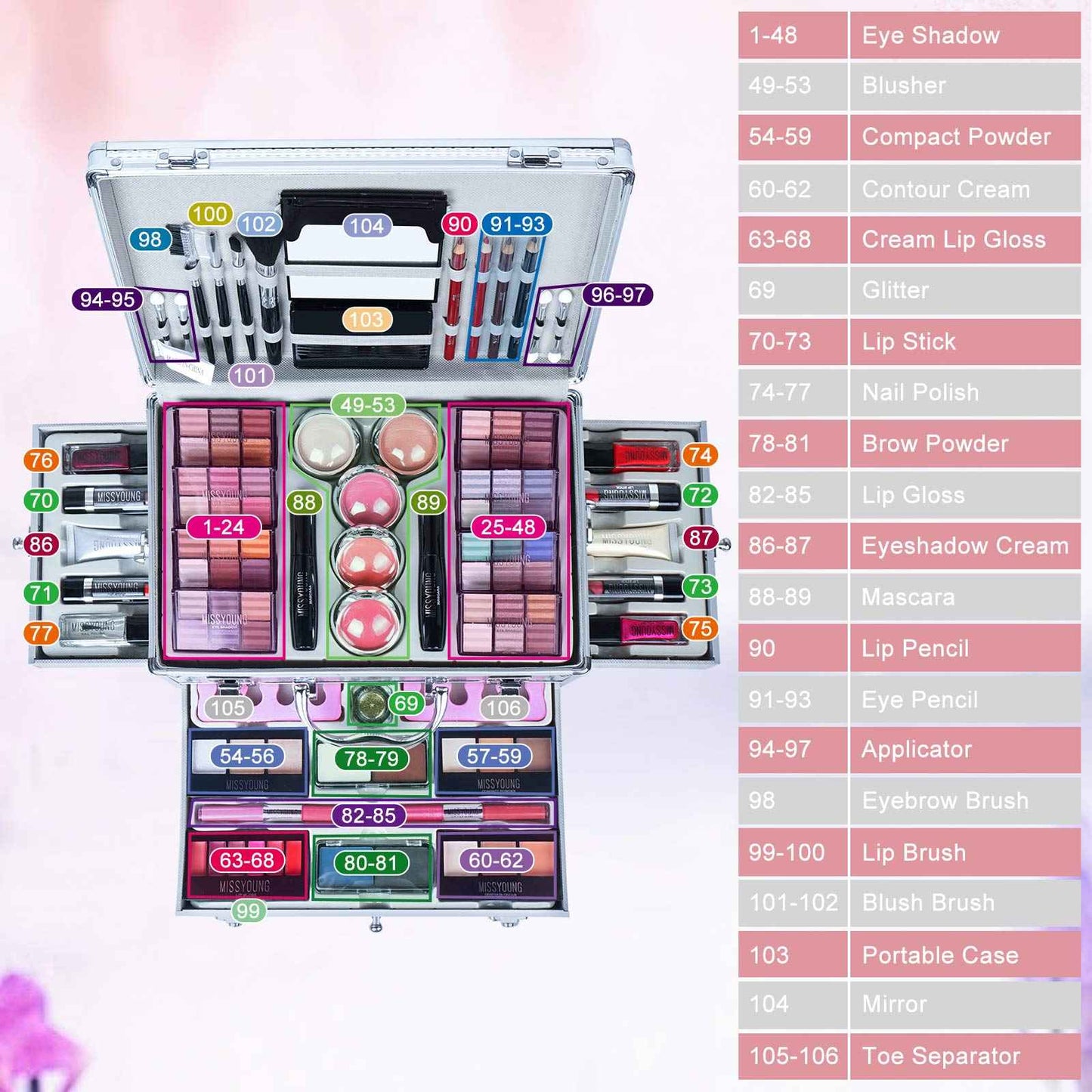 Joyeee All-in-One Makeup Kit Gift Set Women Full Set Carry All Professional Make up Kit With Makeup Bag Lipgloss Lipstick Concealer Blush Foundation Face Powder Eyeshadow Palette Cosmetic Palette #10