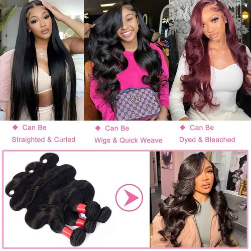 Brazilian Body Wave Bundles Human Hair 18 20 22 24 Inch 12A 100% Unprocessed Virgin Human Hair Weave 4 Bundles Deals Natural Black Color