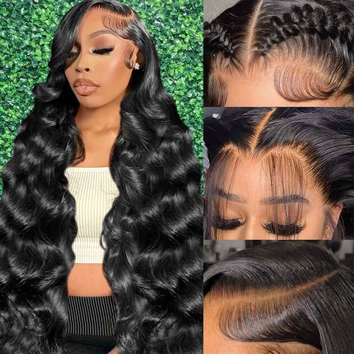 Stylifo 30 Inch 13x6 Lace Front Wigs Human Hair Body Wave Wig HD Lace Frontal Glueless Wigs Human Hair Pre Plucked with Baby Hair 180 Density Natural Black