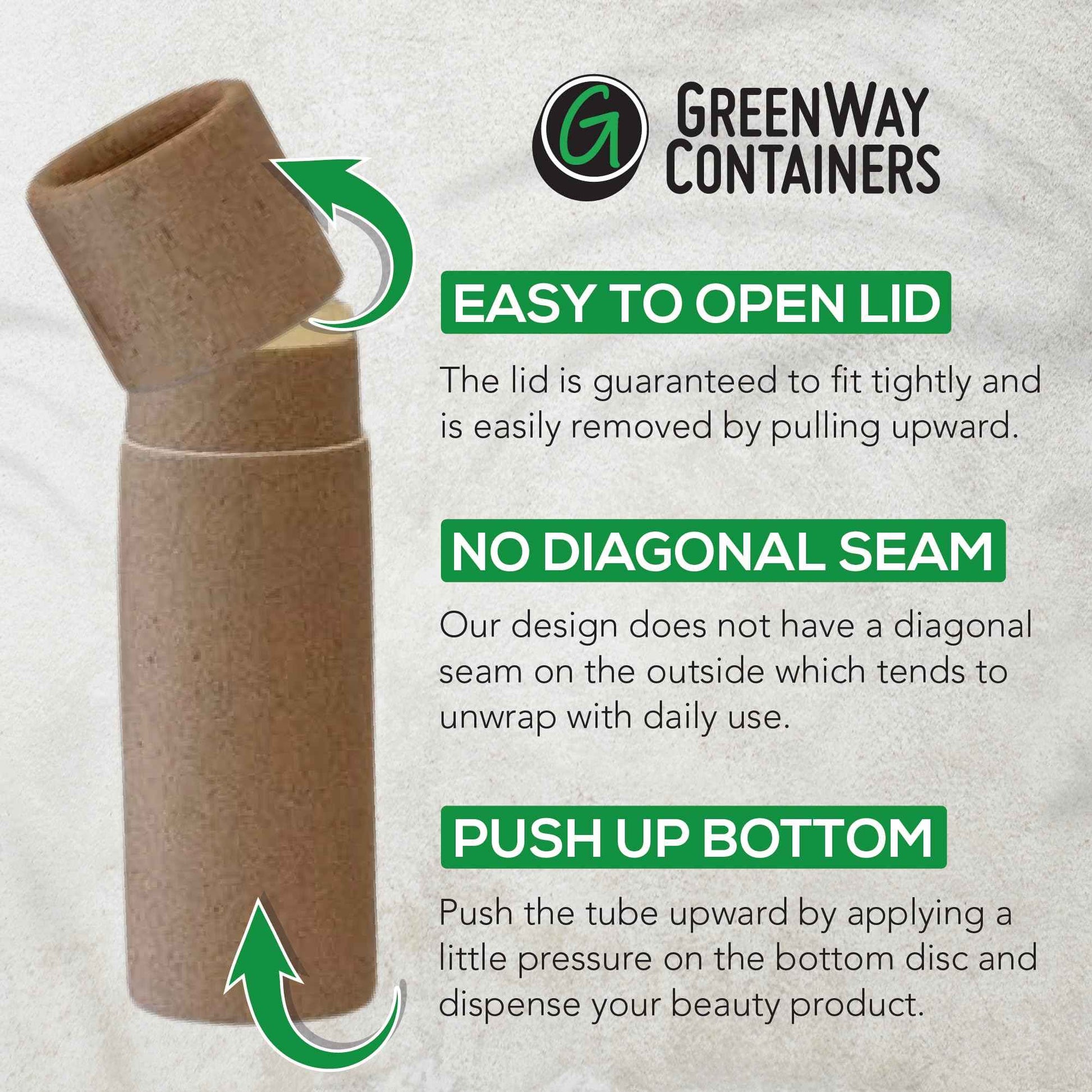 GreenWay 0.15oz / 4.25g Kraft Paperboard Lip Balm Tubes with Lids - 50 Pack Lip Gloss Tubes Refillable DIY Cosmetic Containers – Extra Thick Push-Up Bottom Lip Balm Containers - White