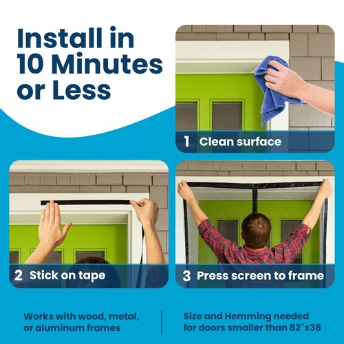 Flux Phenom Magnetic Screen Door - Bugs Out, Breeze in - 9min Install Auto-Sealing Heavy Duty Double Stitched Mesh, 52 Magnets, Hands Free Sliding & Patio Door Net, Pet & Kid Friendly, 38 x 82 Inch