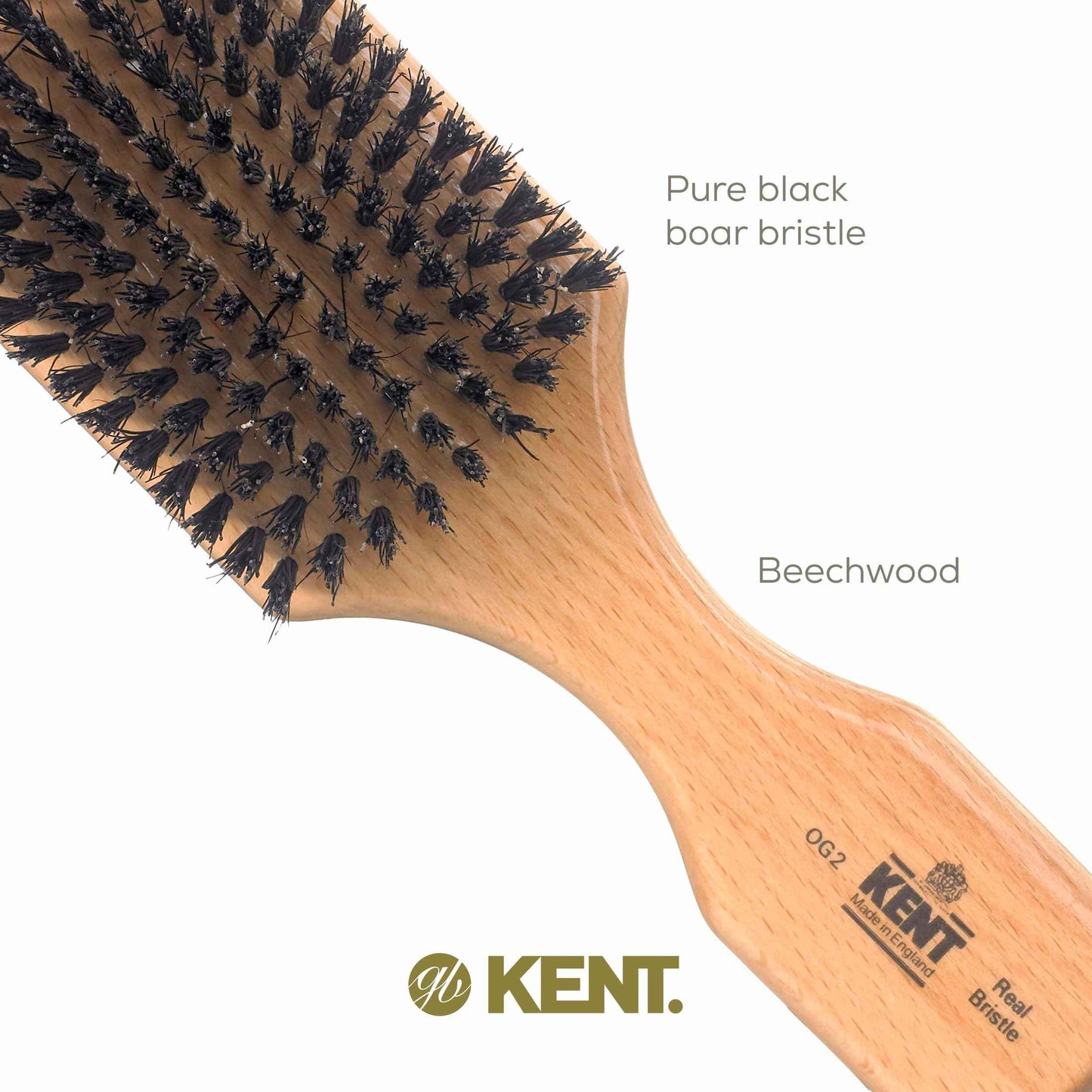Kent OG2 Club Hair Brush, Small Boar Bristle Hair Brush for Men, Natural Boar Bristle Beard Brush for Men, Beechwood Kent Brush for Hair and Beards and Beard Straightener