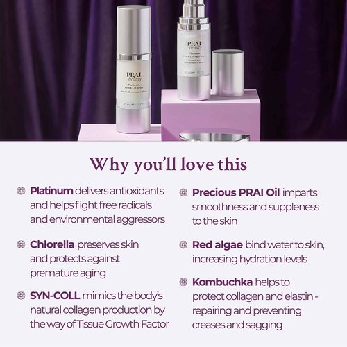 PRAI Beauty Platinum Firm and Lift Serum, Anti-Aging Face Serum for Instant Face Lift, Nourishing and Hydrating Serum, Vegan, Cruelty-Free, 1.7 Fl oz