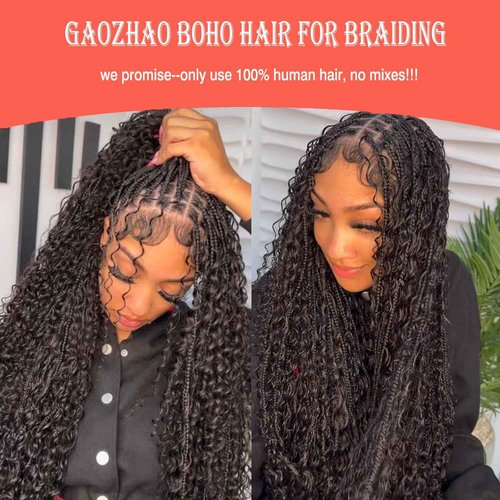 Human Braiding Hair for Boho Braids Human Hair 150g 22 Inch Boho Human Braiding Hair Curly 12A Deep Wave Bulk Bohemian Knotless Braids 3 Bundles Natural Color