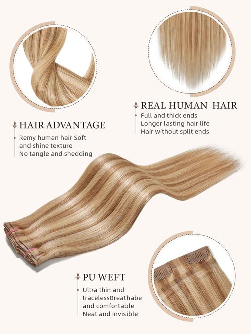 Clip in Hair Extensions for Women,#16/22 Light Blonde with Remy Human Hair Extensions Real Human Hair 125g 9Pcs Invisible Seamless Real Human Hair (16inch)