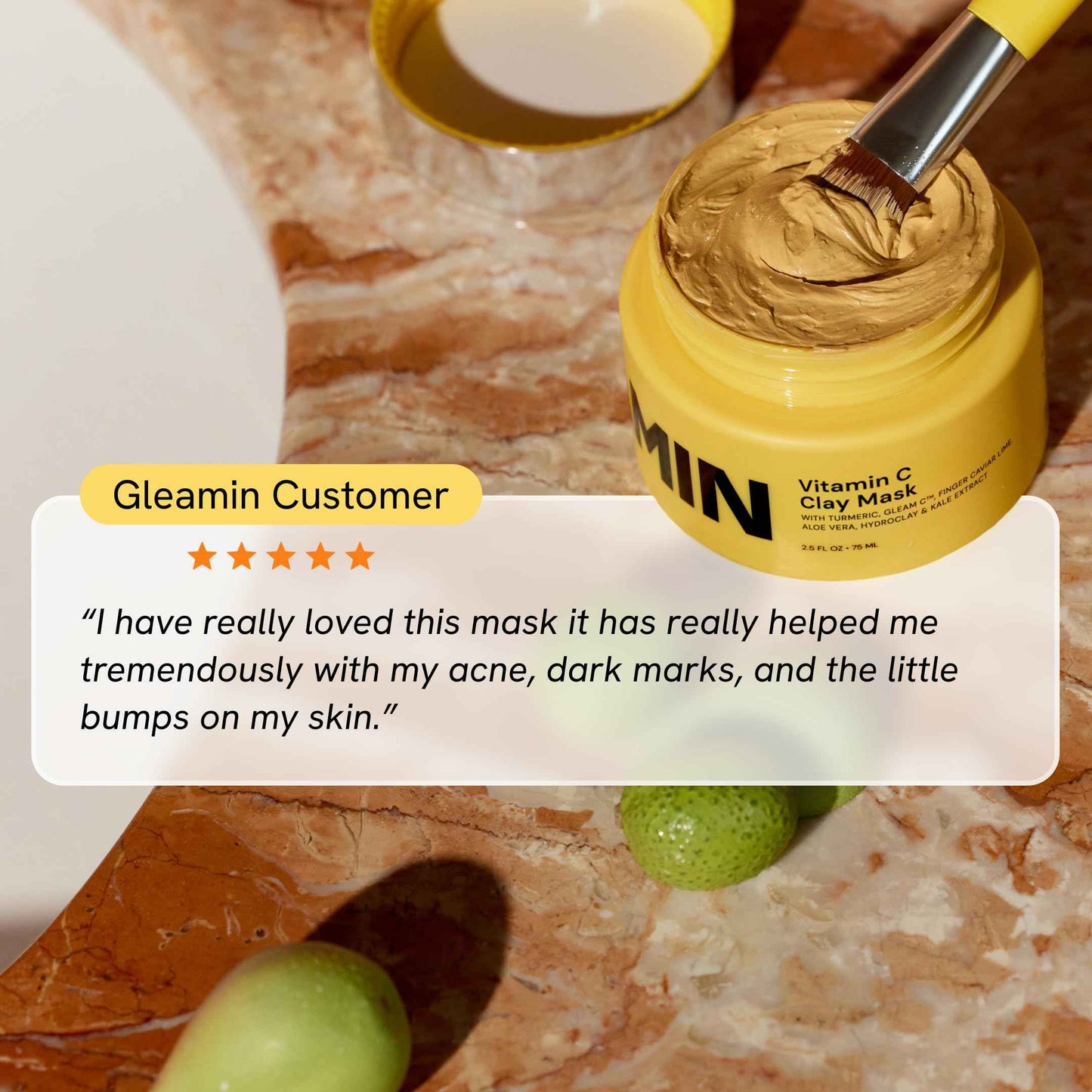 Gleamin Vitamin C Clay Mask for Dark Spots, Turmeric Clay Face Mask Skin Care, Deeply Cleanses & Refines Pores, Brightens Uneven Tone and Helps Improve Post-Blemish Scarring & Texture - 5 Oz