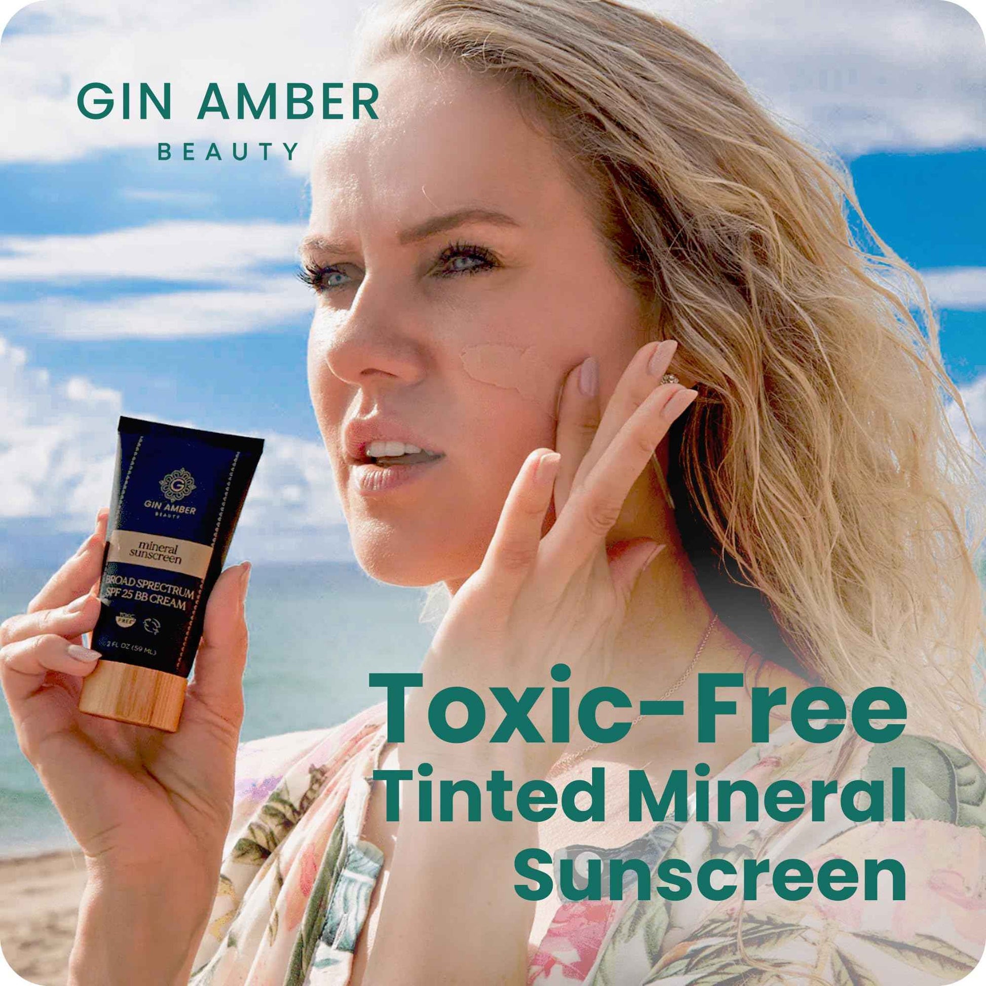 Gin Amber Beauty Mineral Tinted SPF 25 - Toxic Free Face Sunscreen and BB Cream for Women with Sensitive Skin - Revolutionary Zinc Oxide Formula - Improves Fine Lines and Uneven Skin Tone