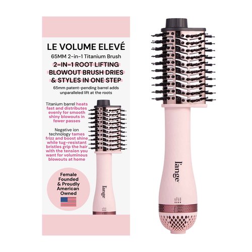 L'ANGE Hair Le Volume Elevé 65MM 2-in-1 Titanium Brush Dryer | Dry and Style | Unique Teardrop Shape Barrel | 3 Heat Settings | 360° Vented Airflow | Ionic Technology for Frizz-Free Styling (Blush)