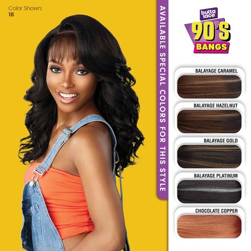 Sensationnel Butta Lace 90Sbangs Wigs - Unit 910 Glueless Wide Deep Part Synthetic Preplucked Hairline (BALAYAGEHAZELNUT)