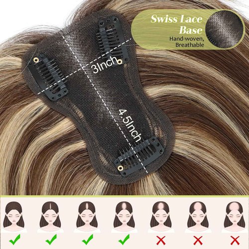 UIPEUBO Hair Toppers for Women Real Human Hair Toppers with Thinning 4.5 * 3 Inch Upgrade Swiss Lace Base Toppers No Bangs for Cover Gray Hair Roots (4T427#)